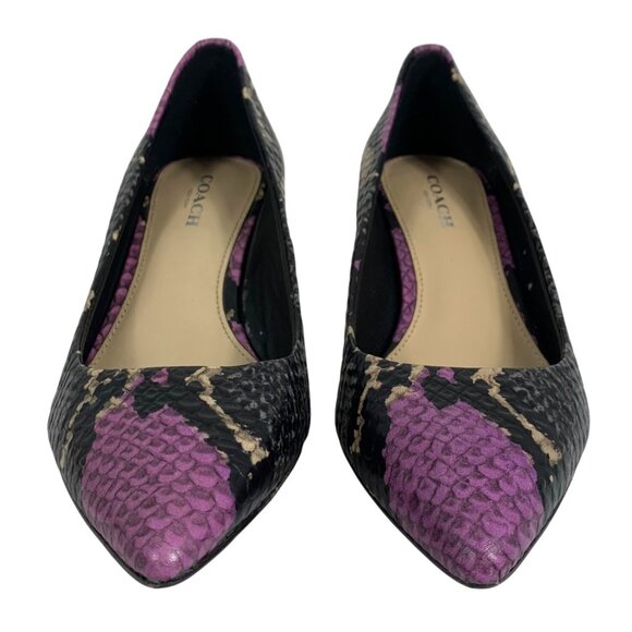 COACH Lacey Pumps Snake Skin Purple Black 2.5 Heel Leather Women's SZ 5.5B EUC - Picture 1 of 10